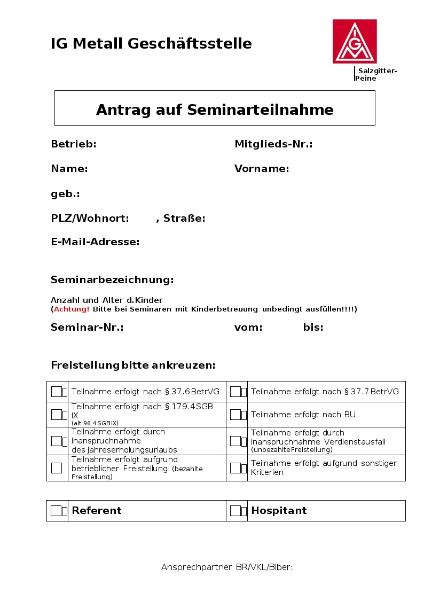 Anmeldeformular VKL/BR