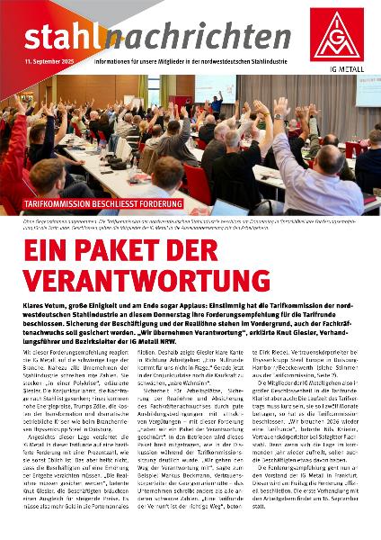 Flugblatt zum Beschluss der Forderung in der Stahltarifrunde (09/2025)