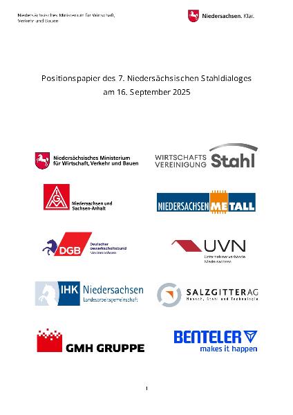 Positionspapier des 7. Niedersächsischen Stahldialoges am 16. September 2025